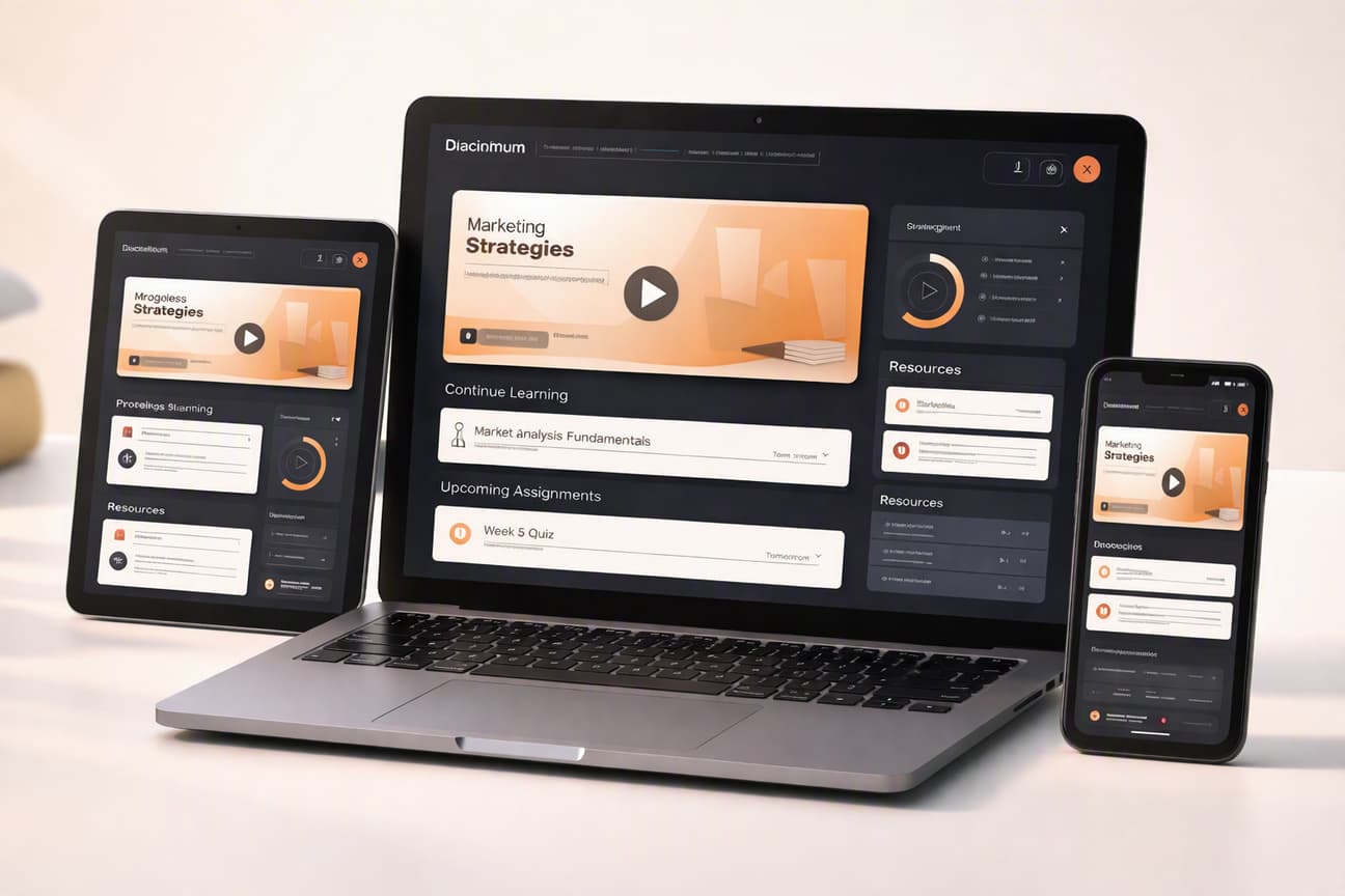 Learning dashboard displayed on a laptop, tablet and phone